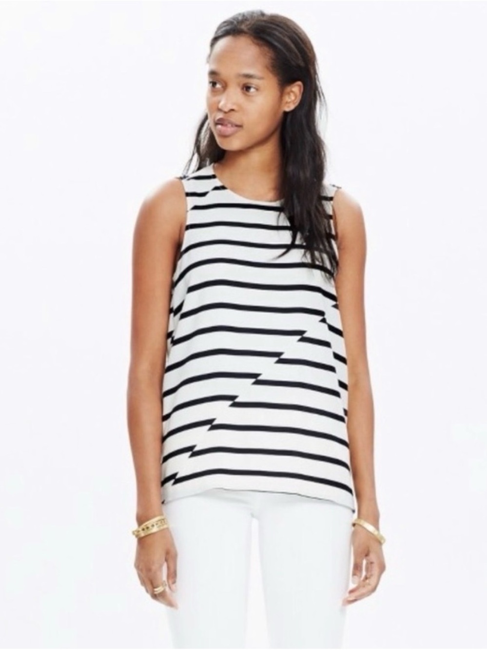 Madewell Sleeveless Black & White Striped Blouse